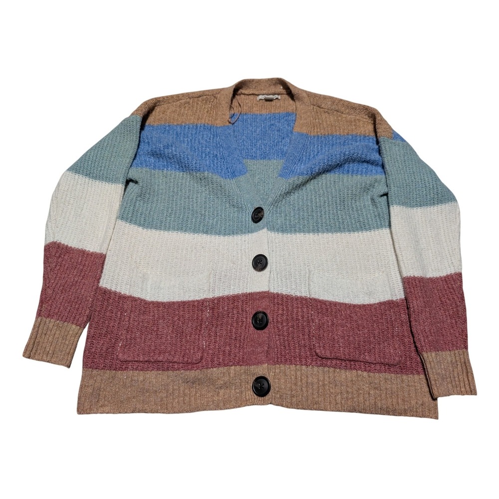 American Eagle Cardigan Women XS Multicolor Stripe Button Front V-Neck Knit Boho